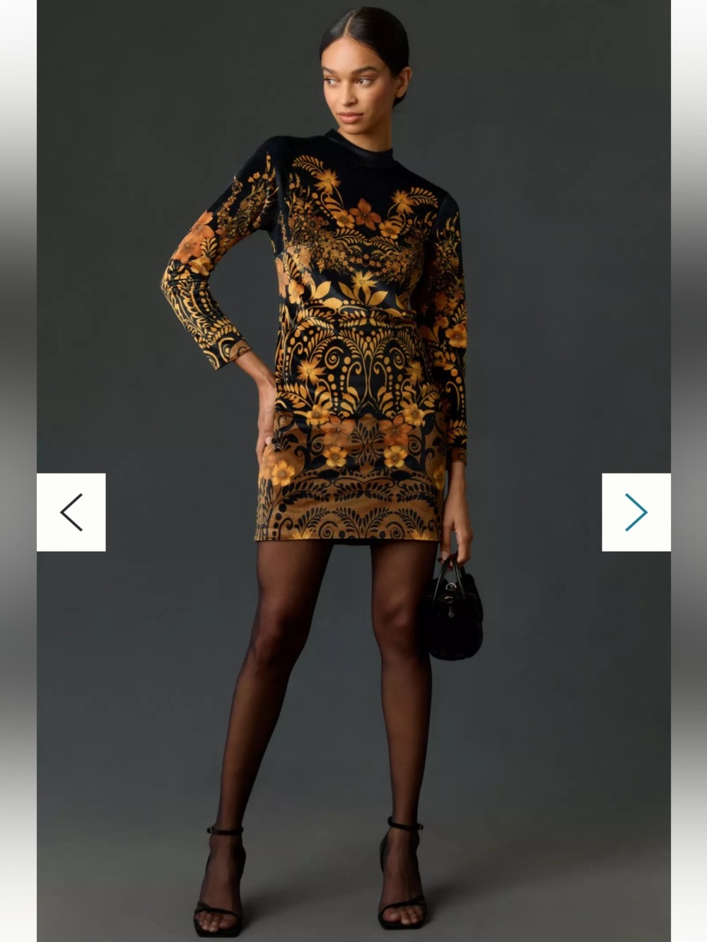 NWT Anthropologie Long Sleeve Floral Gold Holiday Cocktail Velvet Mini Dress M